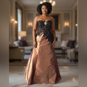 RINA DI MONTELLA SOCIAL MOTHER OF THE BRIDE DRESS 12 Black/Champagne MRSP 1,268